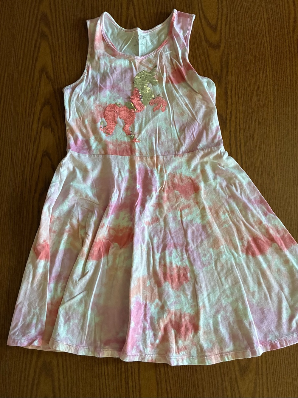 The Children's Place Pink and White Tie-Dye Unicorn Sequin Dress